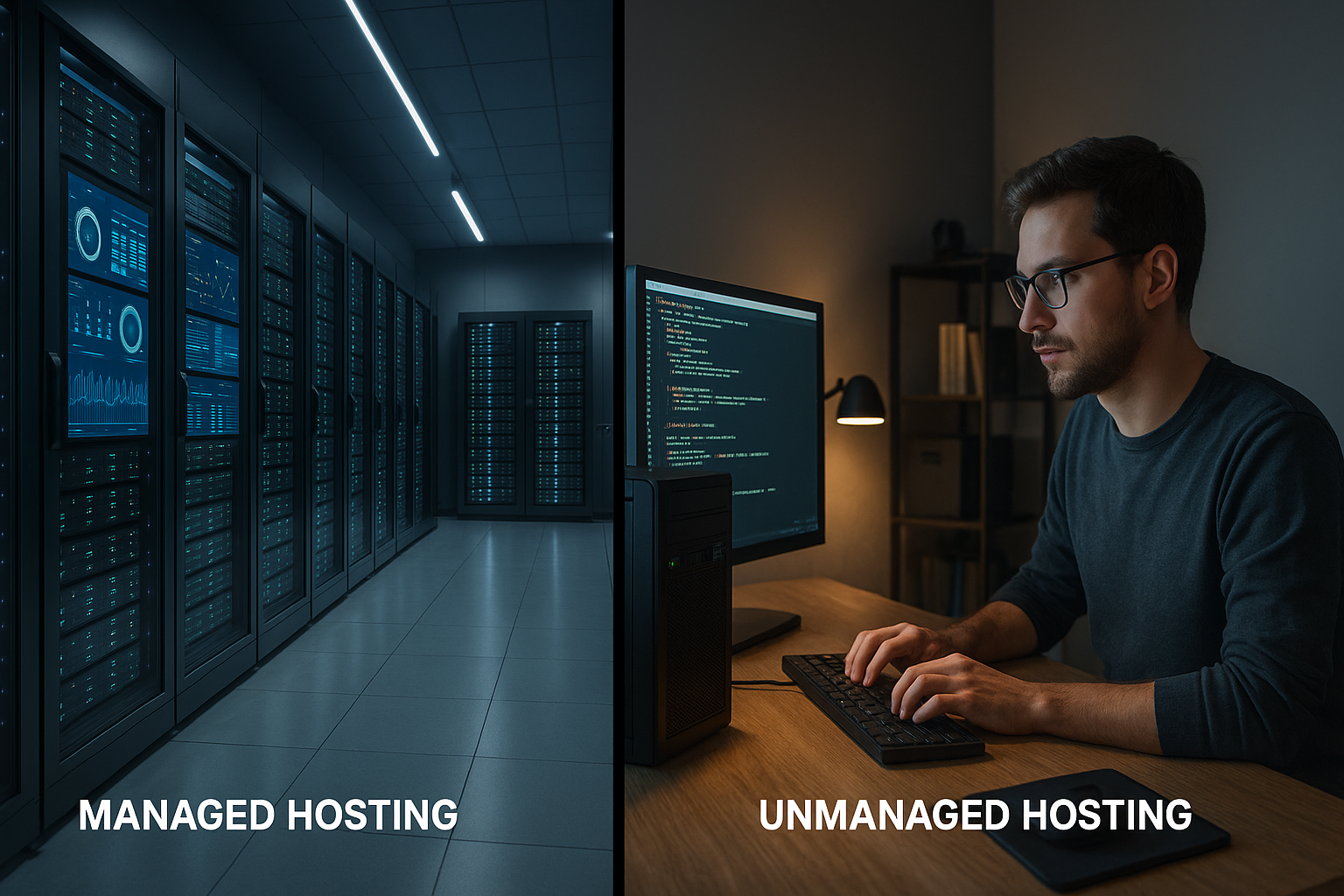 Comparaison entre l'hébergement géré avec surveillance automatisée et l'hébergement non géré avec contrôle manuel