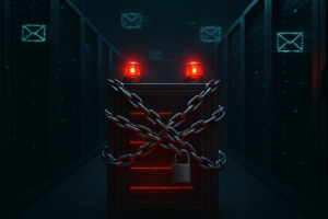 Salle de serveurs avec avertissement de liste noire de spams pour la réputation de l'hébergement