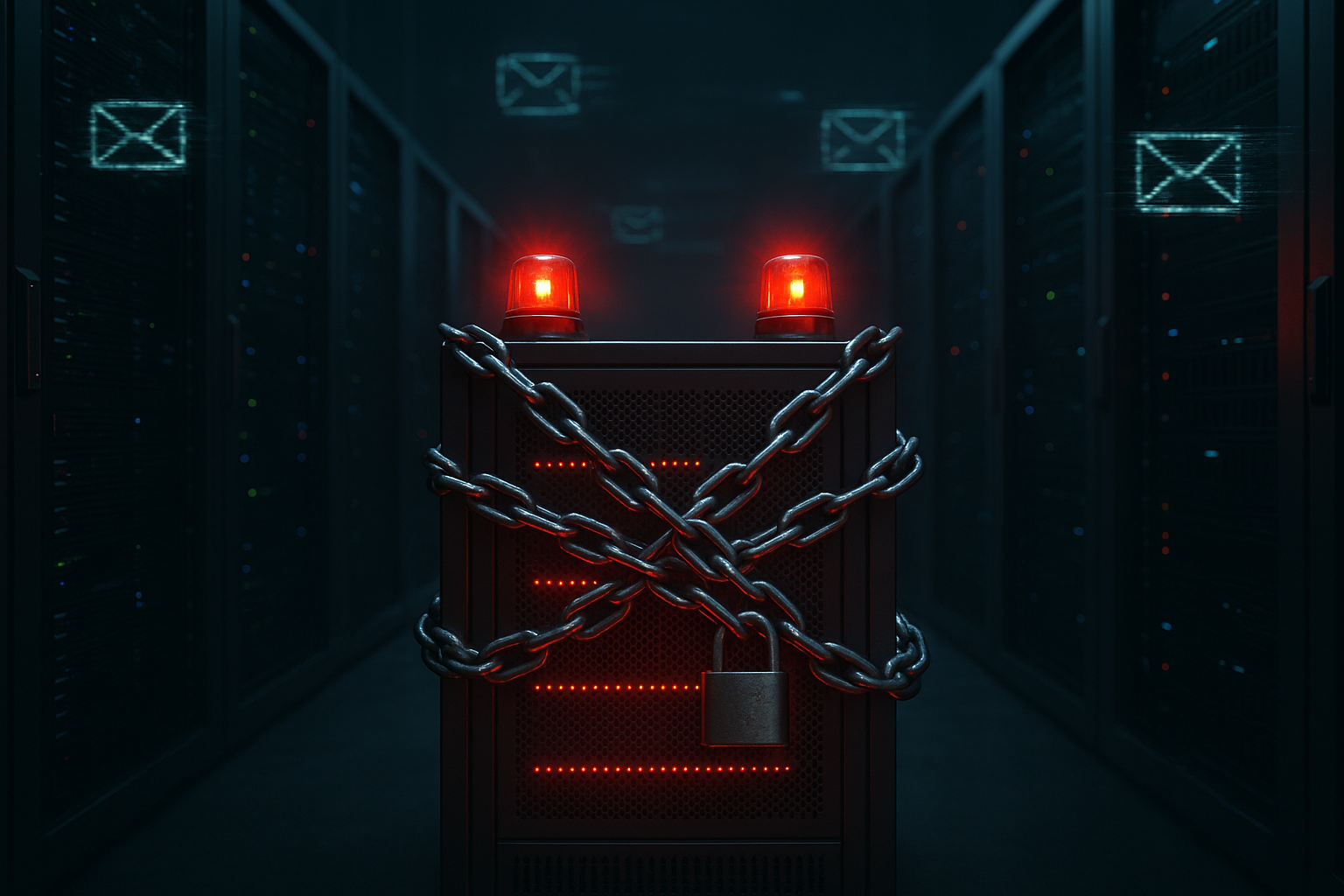 Salle de serveurs avec avertissement de liste noire de spams pour la réputation de l'hébergement