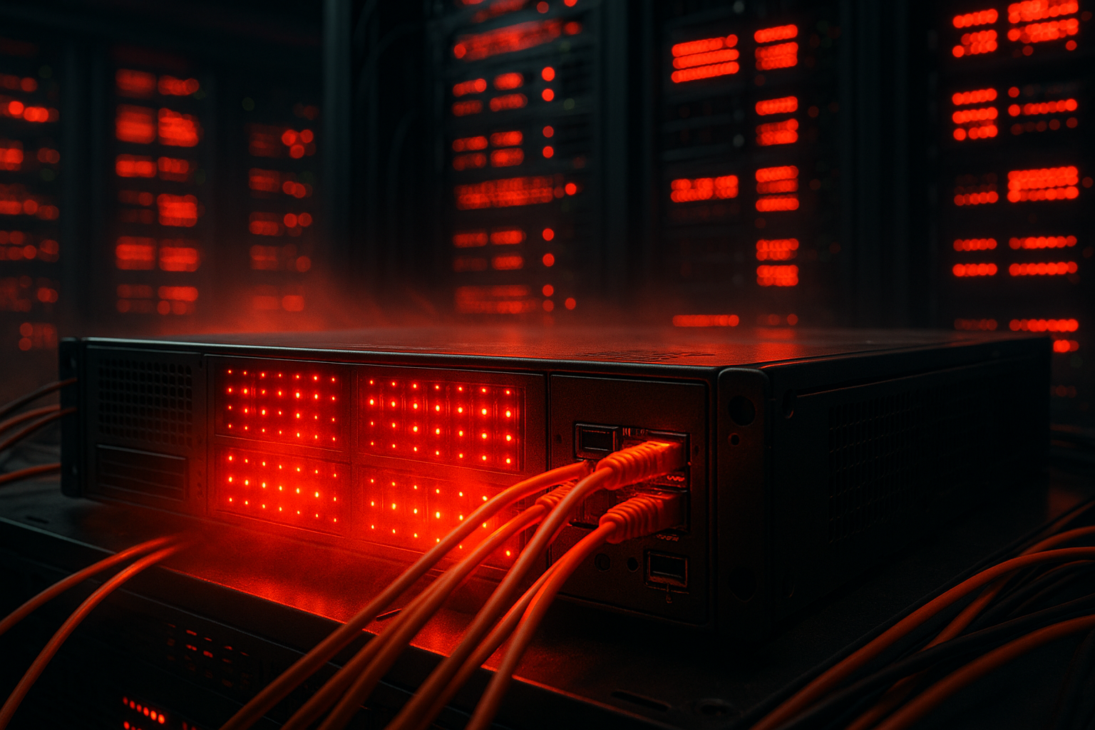 Serveur sous Traffic Spike Charge avec voyants d'avertissement rouges