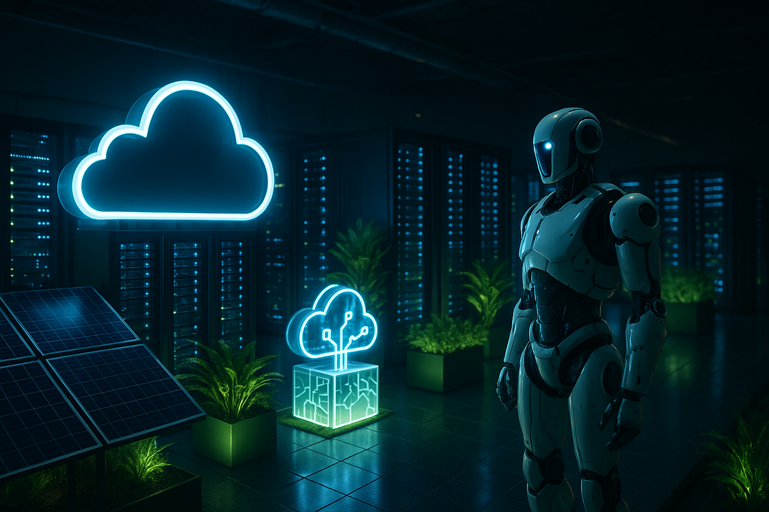 Architecture d'hébergement web futuriste avec cloud et edge computing