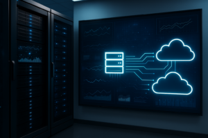 Infrastructure moderne de cloud hybride avec matériel serveur classique et intégration du cloud dans un environnement serveur professionnel