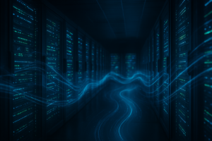 Serveur de base de données dans un centre de données moderne avec des serveurs lumineux