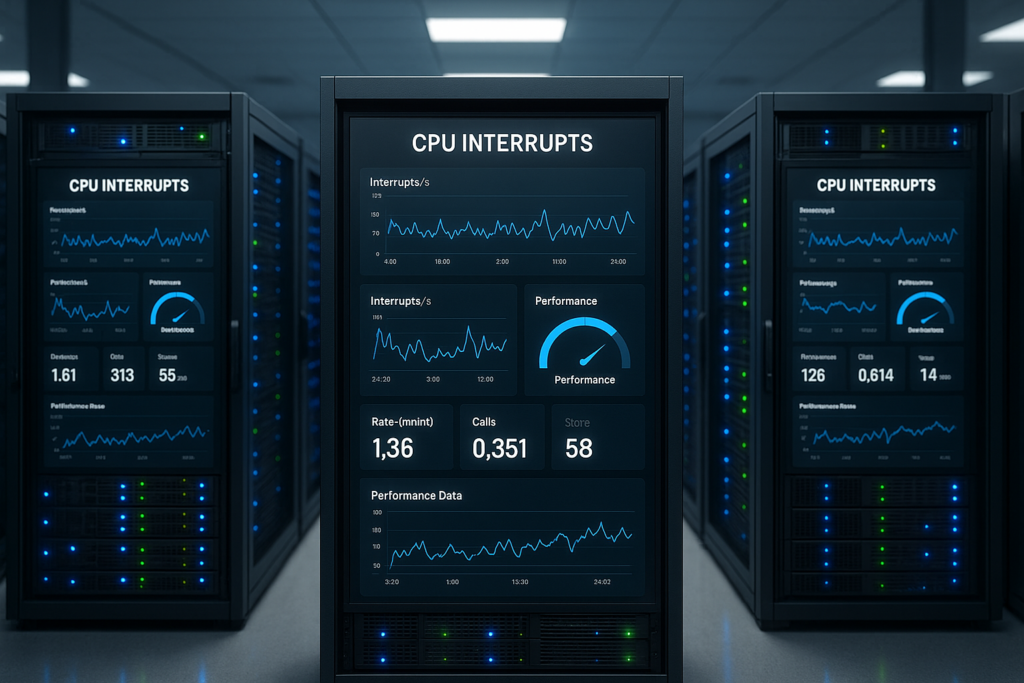 Le tableau de bord de surveillance des serveurs montre la gestion des interruptions CPU et les métriques de performance