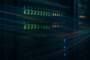 Rack de serveur avec câbles réseau lumineux pour l'optimisation du codage de contenu HTTP