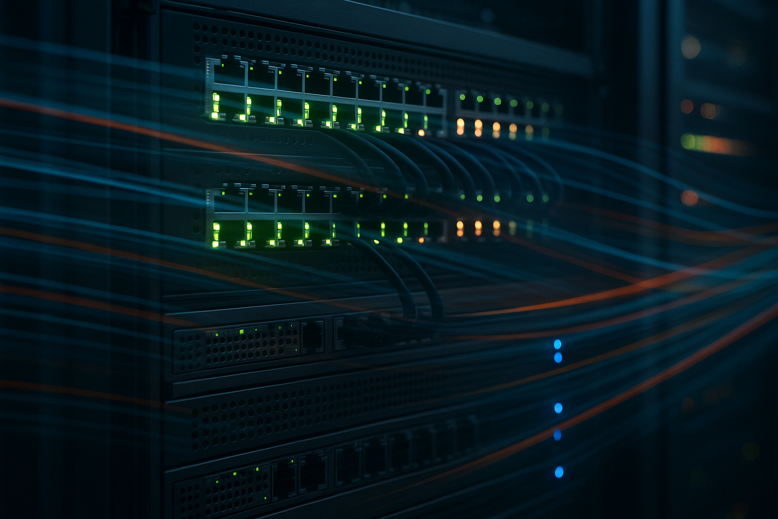Rack de serveur avec câbles réseau lumineux pour l'optimisation du codage de contenu HTTP