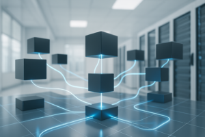 Représentation photoréaliste d'un cluster Kubernetes avec Ingress et Service Mesh dans le centre de données