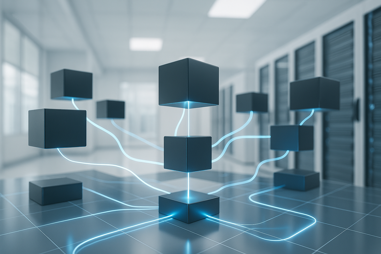 Représentation photoréaliste d'un cluster Kubernetes avec Ingress et Service Mesh dans le centre de données