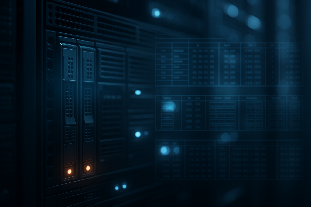 Serveur avec logs de transactions de bases de données dans le centre de données