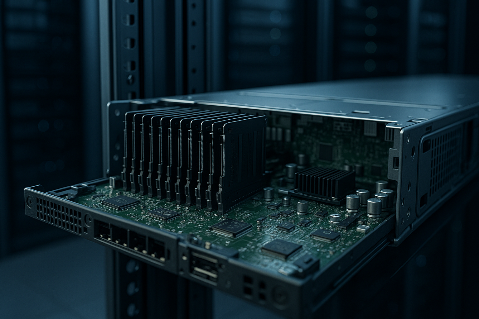 Serveur Linux avec modules de RAM dans le centre de données pour l'optimisation de la mémoire cache