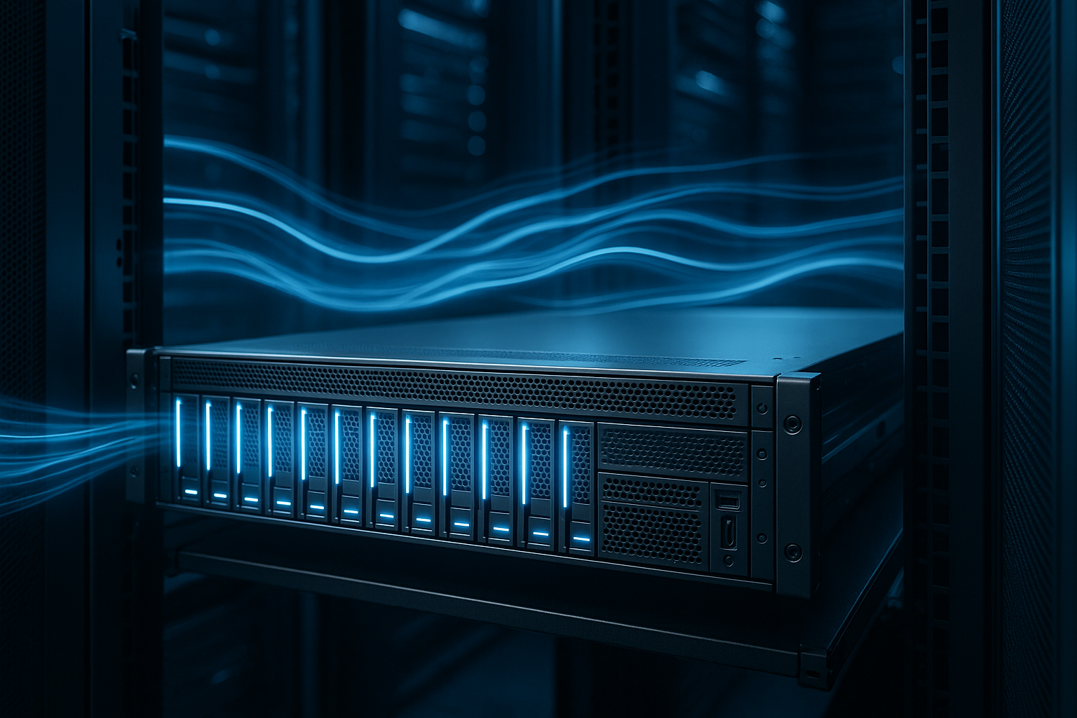Serveur moderne avec mémoire NVMe dans le centre de données