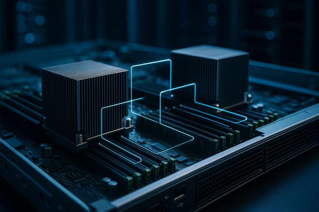 Serveur moderne en rack avec unités centrales et mémoire en réseau visible pour l'optimisation NUMA