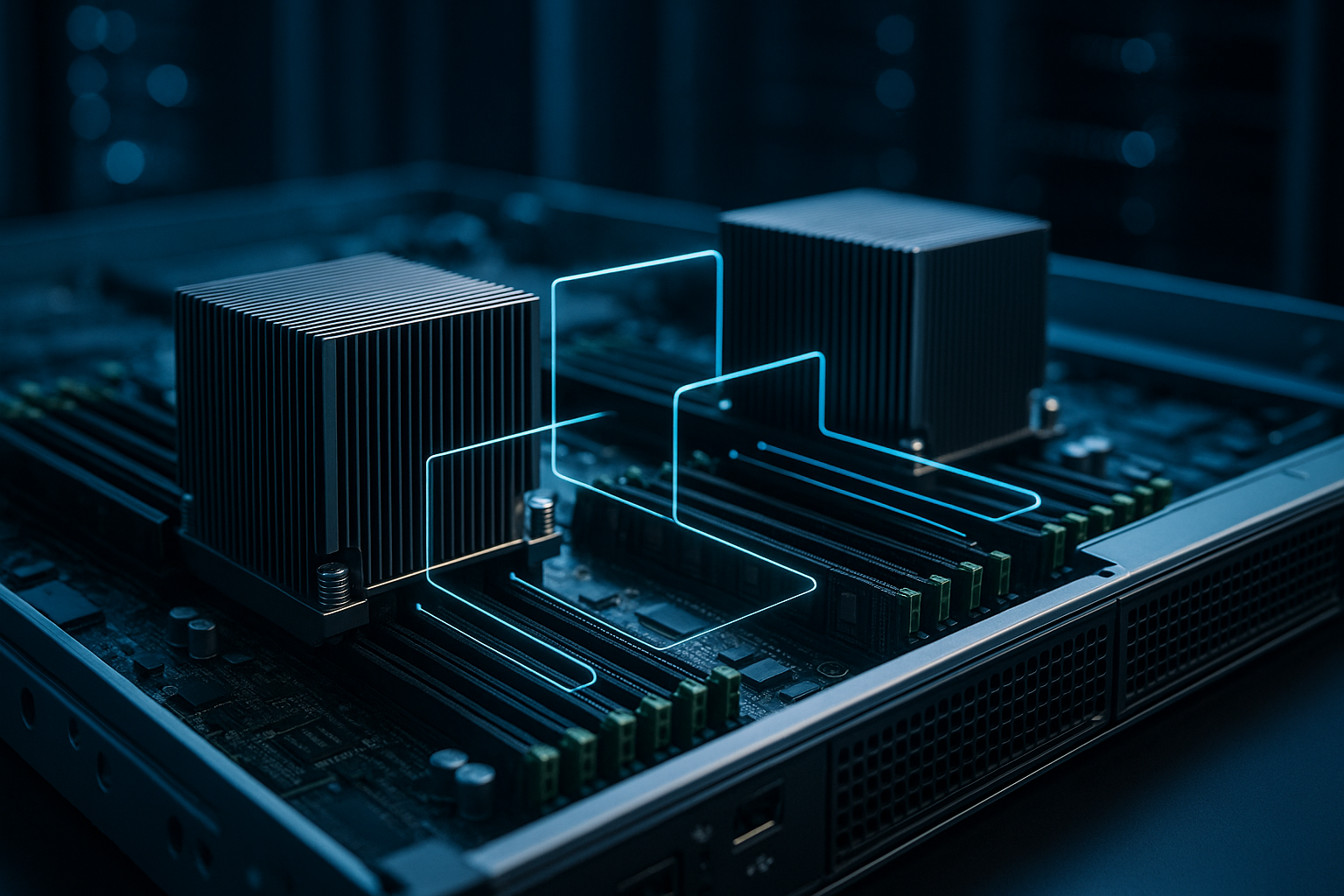Serveur moderne en rack avec unités centrales et mémoire en réseau visible pour l'optimisation NUMA