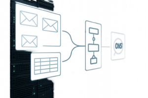 Racks de serveurs dans le centre de données avec icônes pour les recherches SPF et DNS