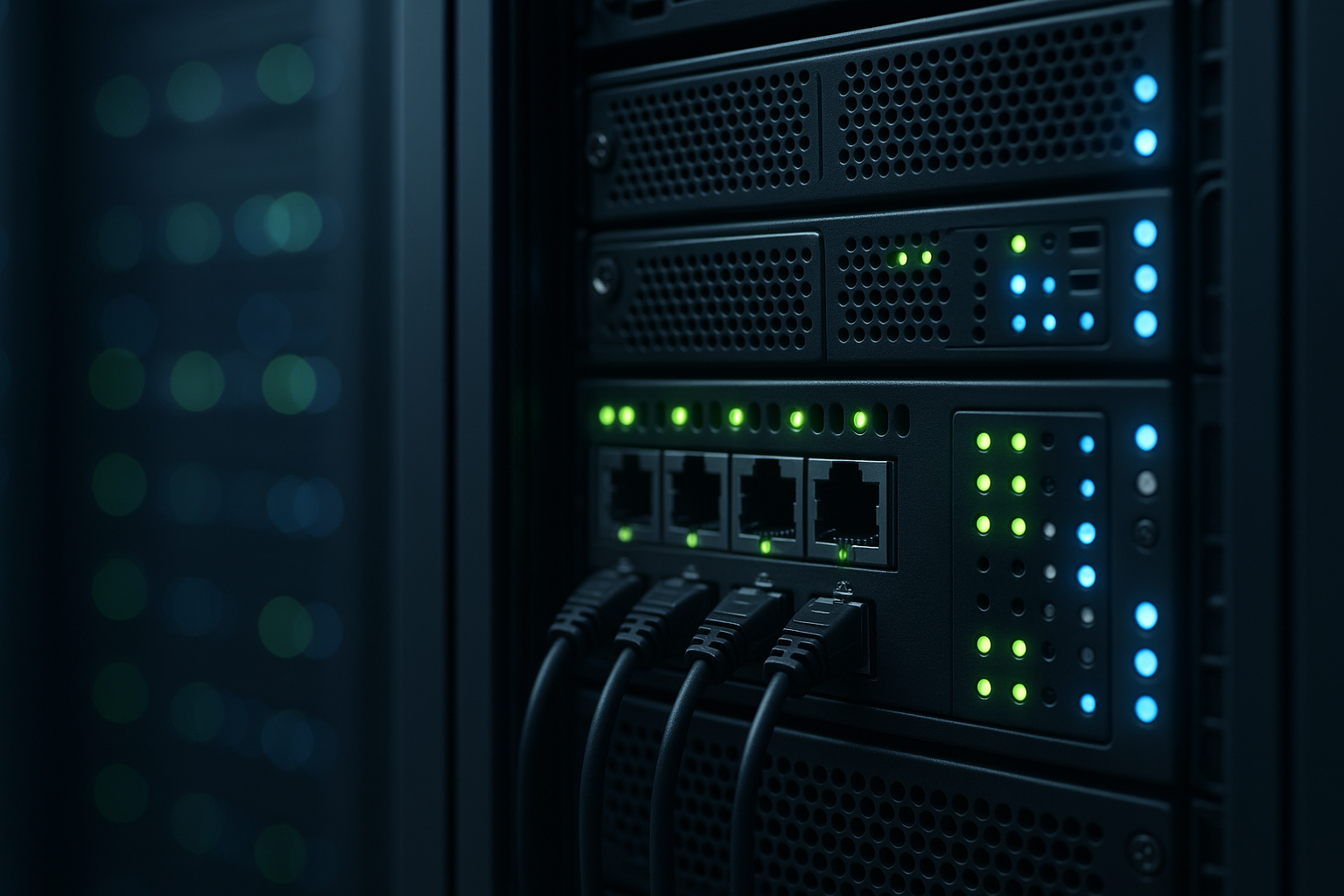 Rack de serveurs dans un centre de données avec cryptage TLS et Perfect Forward Secrecy