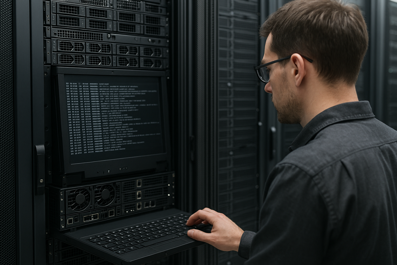 Un administrateur analyse les fichiers journaux « journalctl » sur un serveur Linux situé dans le centre de données