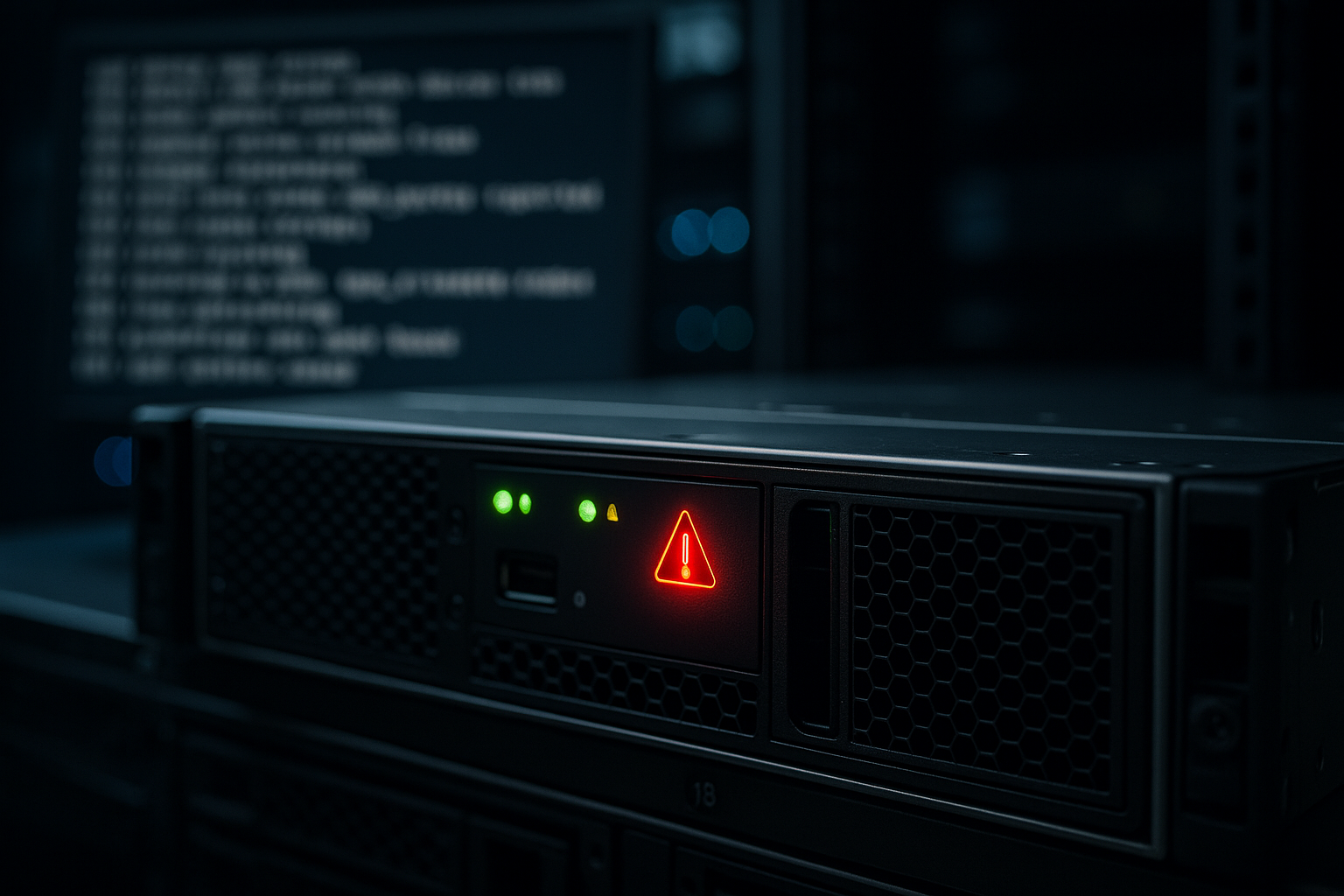 Serveur en rack présentant un état d'erreur du noyau dans un centre de données