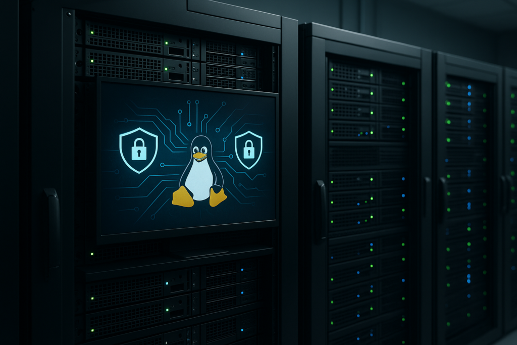 Centre de données équipé de serveurs Linux et d'un système de visualisation de la sécurité