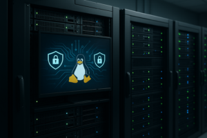Centre de données équipé de serveurs Linux et d'un système de visualisation de la sécurité