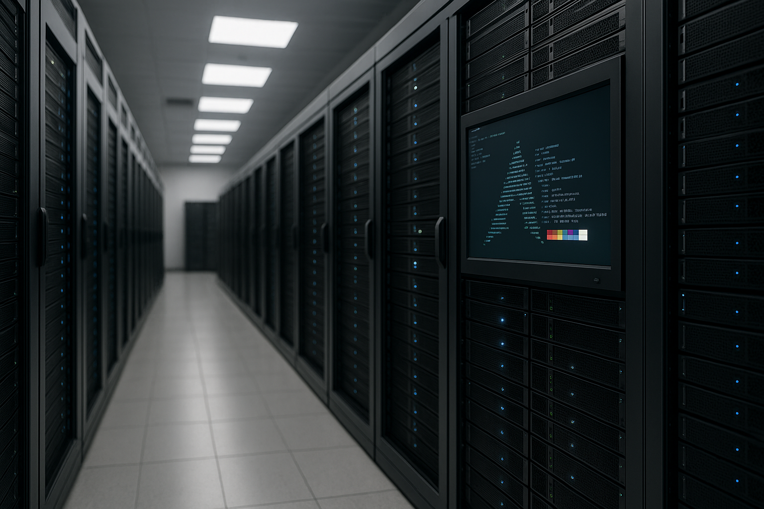 Centre de données moderne équipé de serveurs Linux pour l'hébergement web