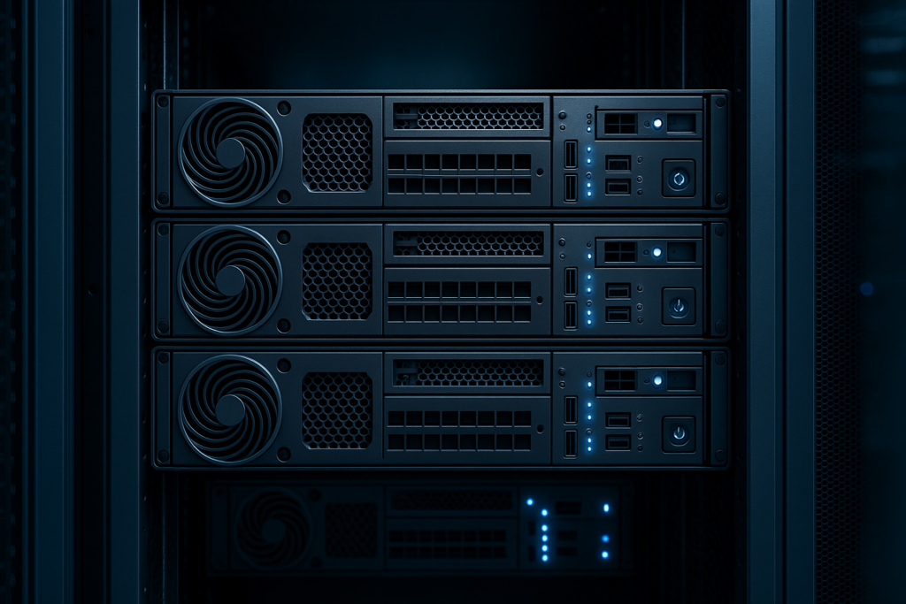 Rack de serveurs moderne avec environnement d'hébergement sous CloudLinux OS