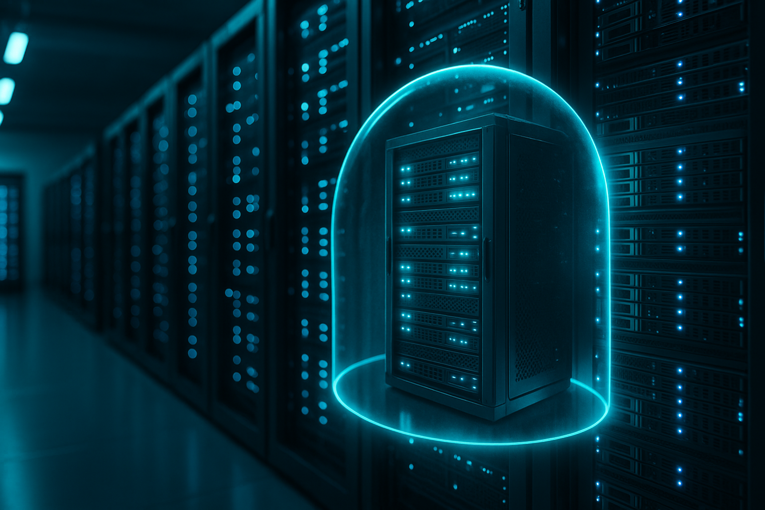 Racks de serveurs photoréalistes avec isolation des processus visualisée dans un environnement d'hébergement CloudLinux
