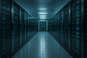 Centre de données moderne équipé de baies de serveurs et d'une infrastructure numérique