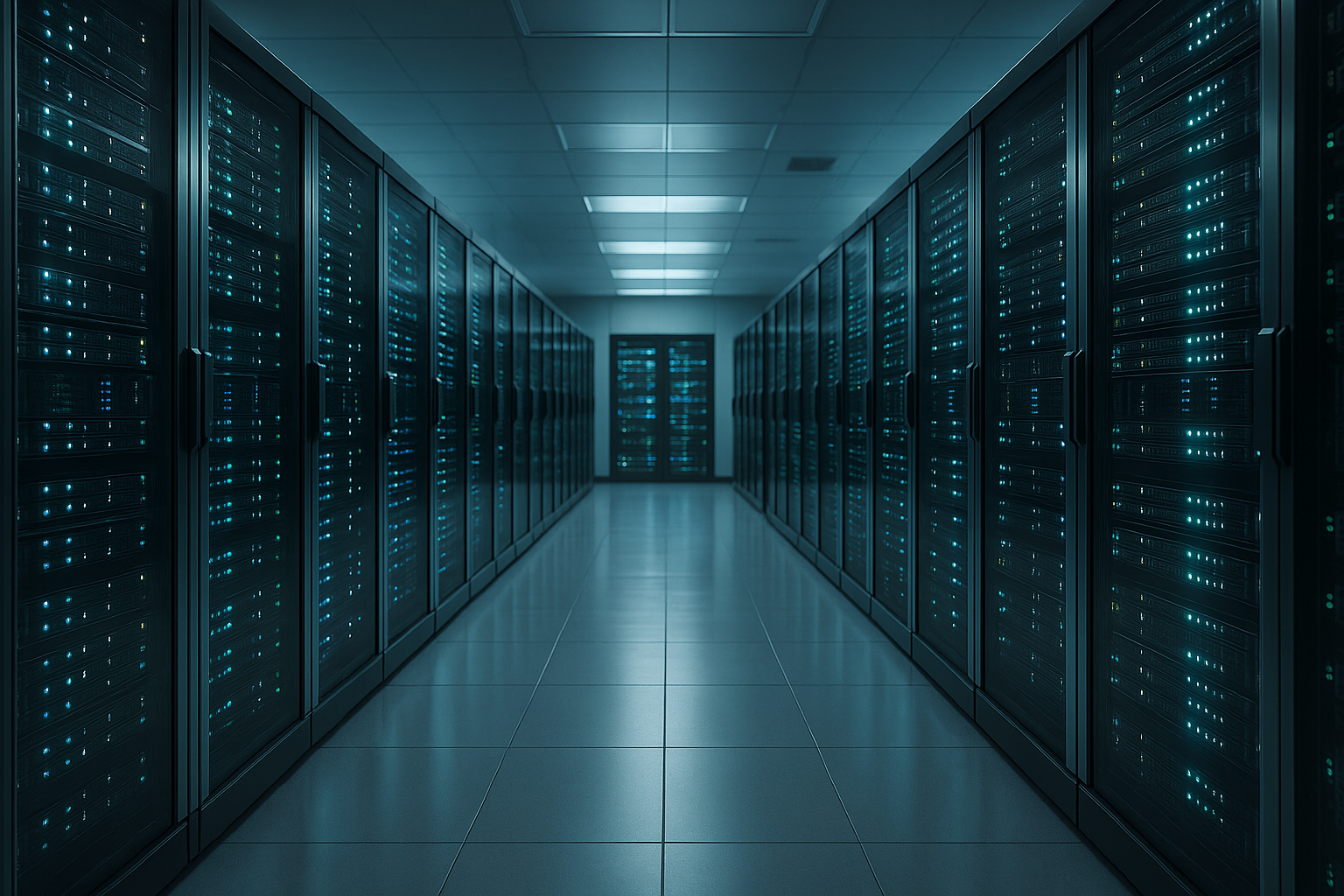 Centre de données moderne équipé de baies de serveurs et d'une infrastructure numérique