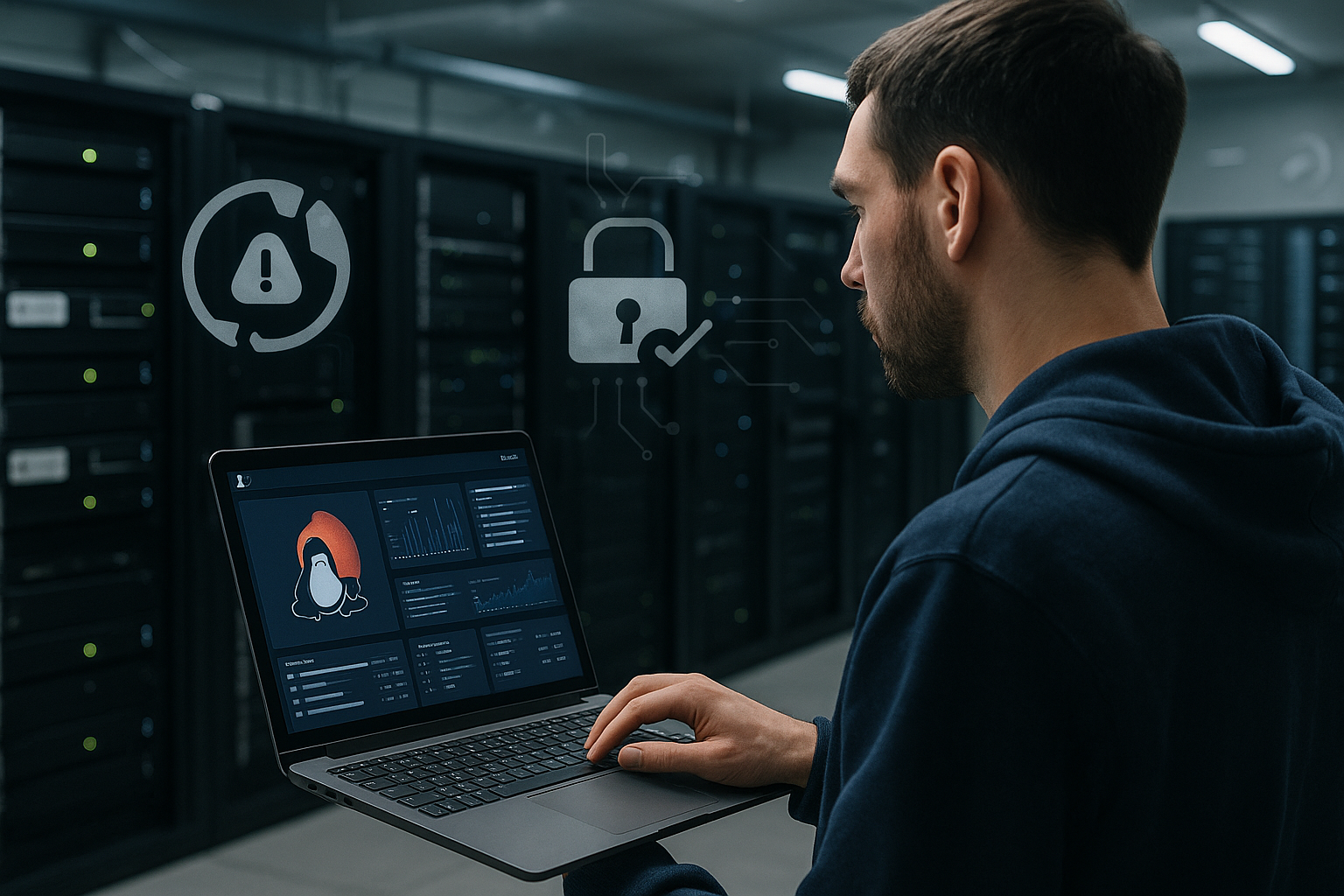 Un administrateur Linux surveille les mises à jour de sécurité et les CVE au sein du centre de données