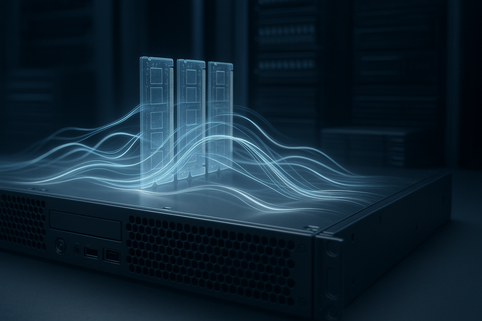 Serveur Linux dans un centre de données avec visualisation des flux de mémoire et de données pour optimiser les performances d'écriture