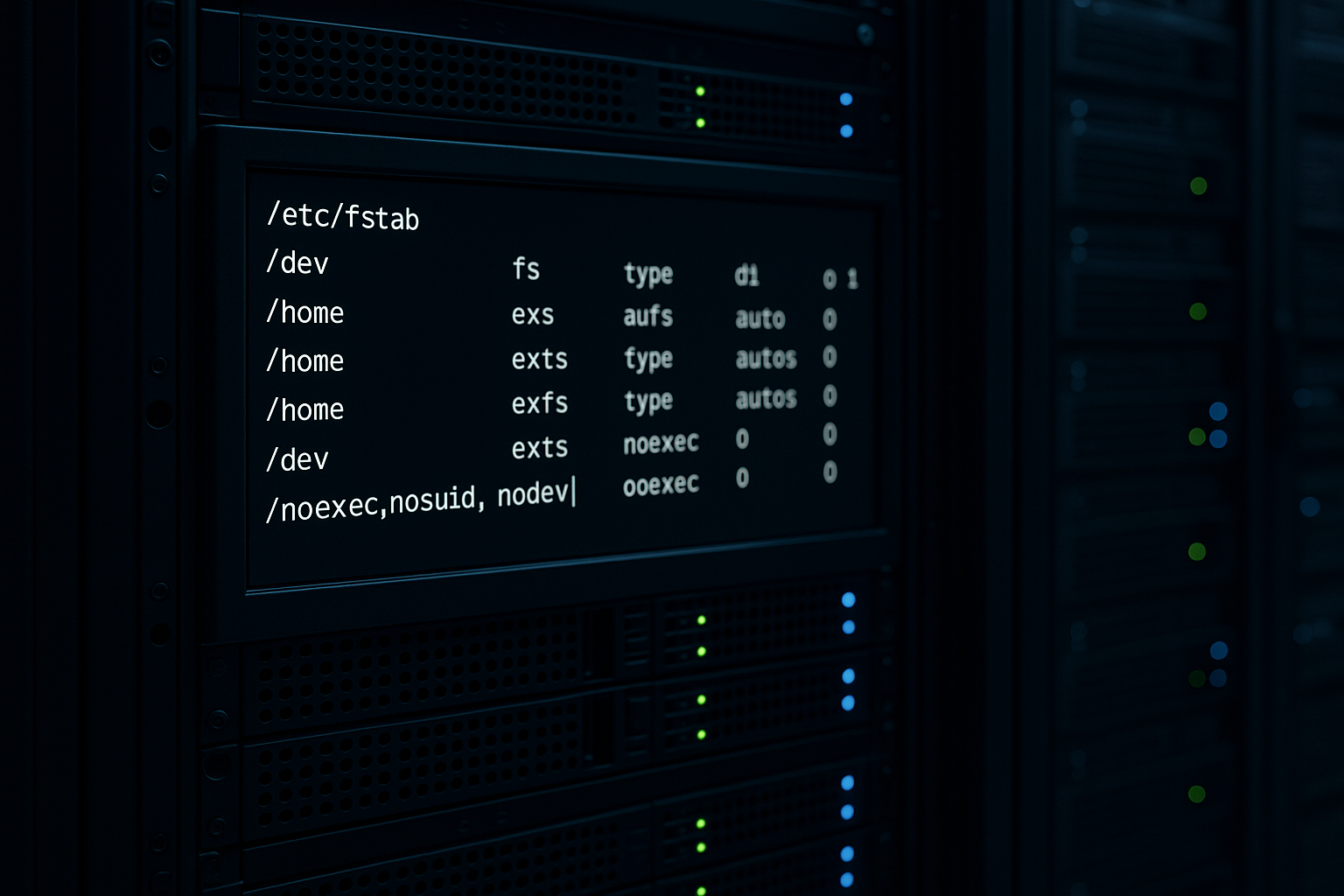 Serveur Linux sécurisé avec des options de montage sécurisées du système de fichiers dans le centre de données