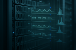 Serveur Linux avec planification des tâches CPU et graphiques de latence dans le centre de données