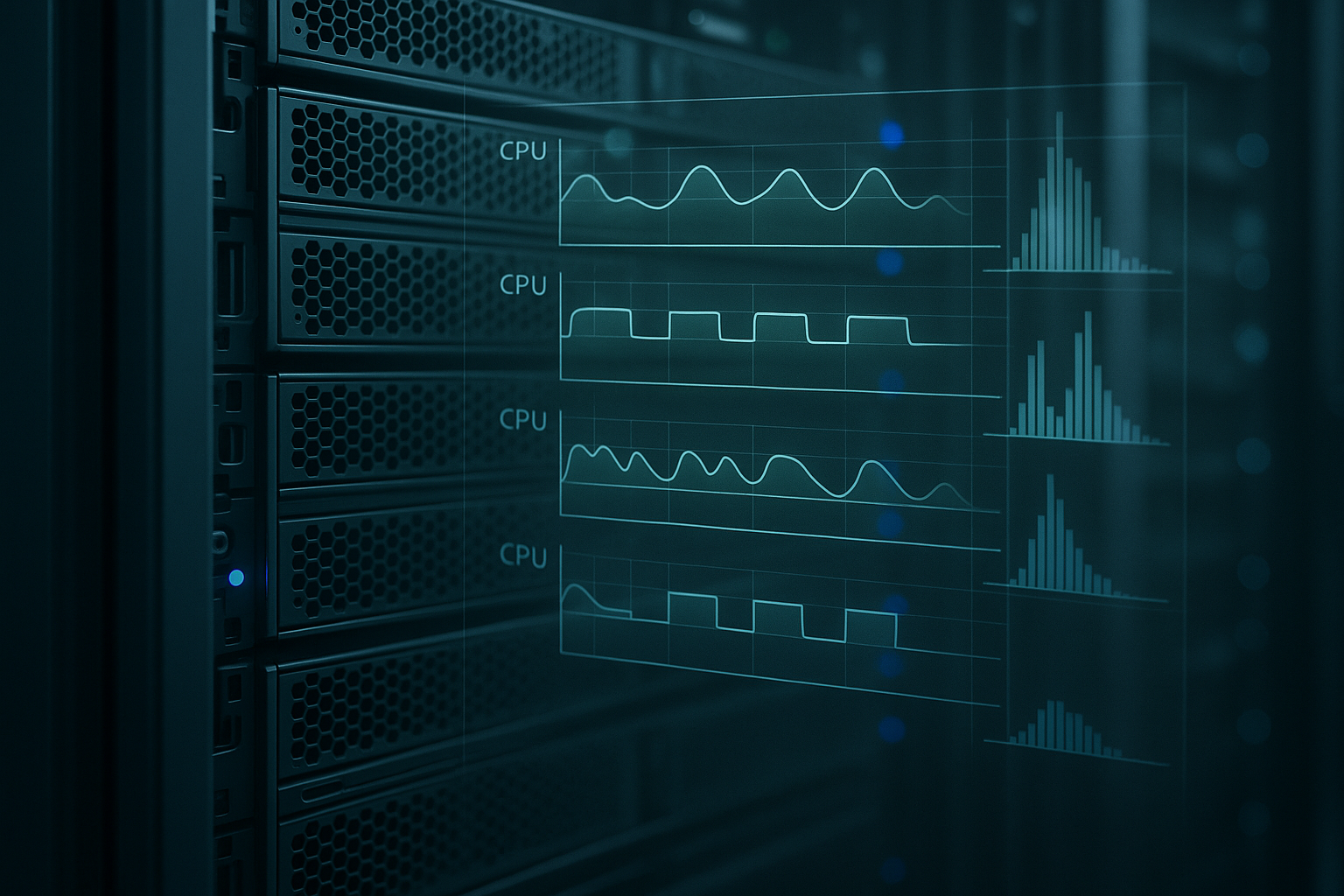 Serveur Linux avec planification des tâches CPU et graphiques de latence dans le centre de données