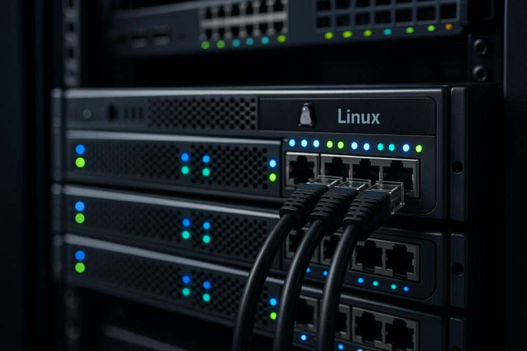 Serveur web Linux doté de plusieurs connexions réseau dans un centre de données