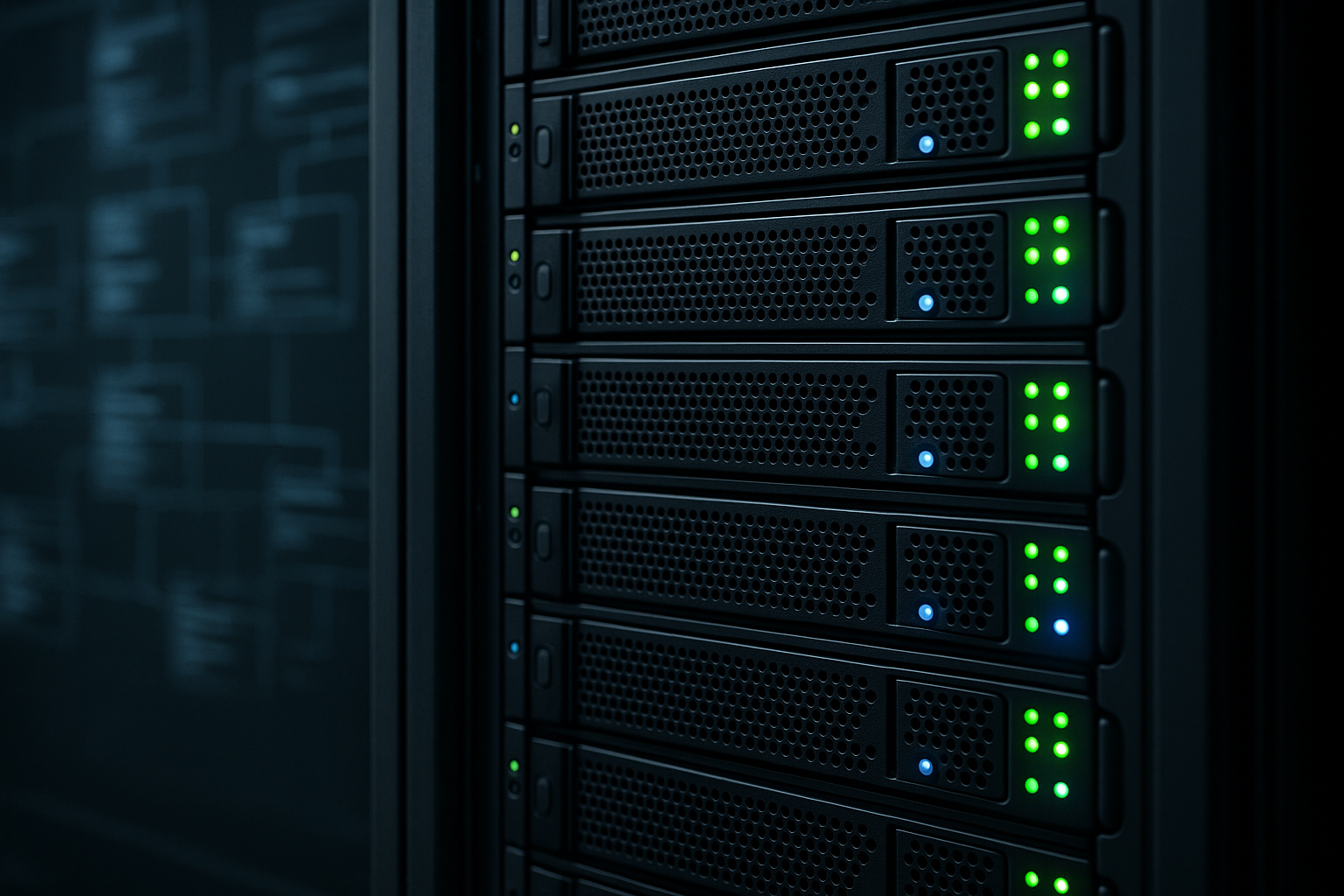 Rack de serveurs dans le centre de données pour l'optimisation de l'index de hachage adaptatif MariaDB
