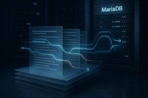 Représentation photoréaliste des journaux d'annulation MariaDB dans un environnement serveur moderne