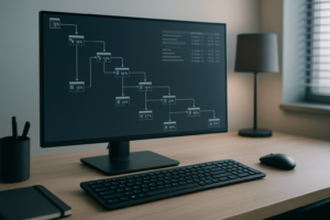 Plan d'exécution MySQL EXPLAIN ANALYZE affiché à l'écran dans un bureau moderne