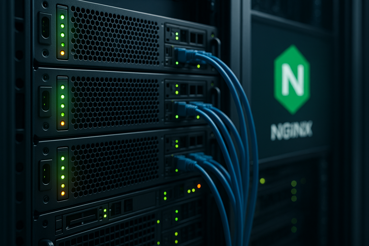 Rack de serveurs avec hébergement NGINX pour un nombre élevé de connexions