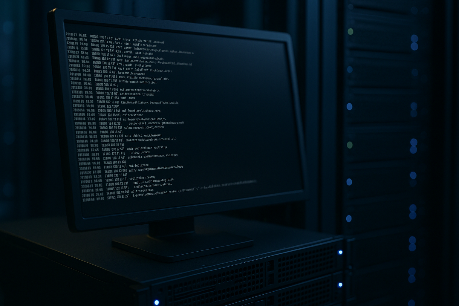 Un administrateur de serveurs analyse le « slowlog » de PHP-FPM sur un écran dans le centre de données