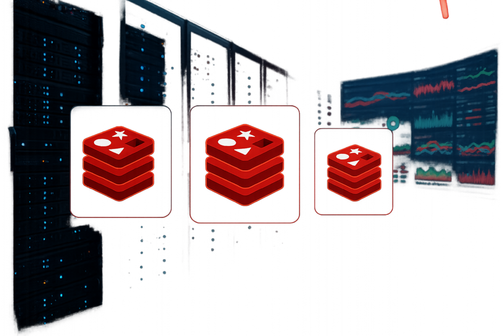 Salle des serveurs avec tableau de bord pour la surveillance de Redis et l'analyse des performances