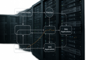 Salle de serveurs moderne avec flux de données pour Redis Pub Sub