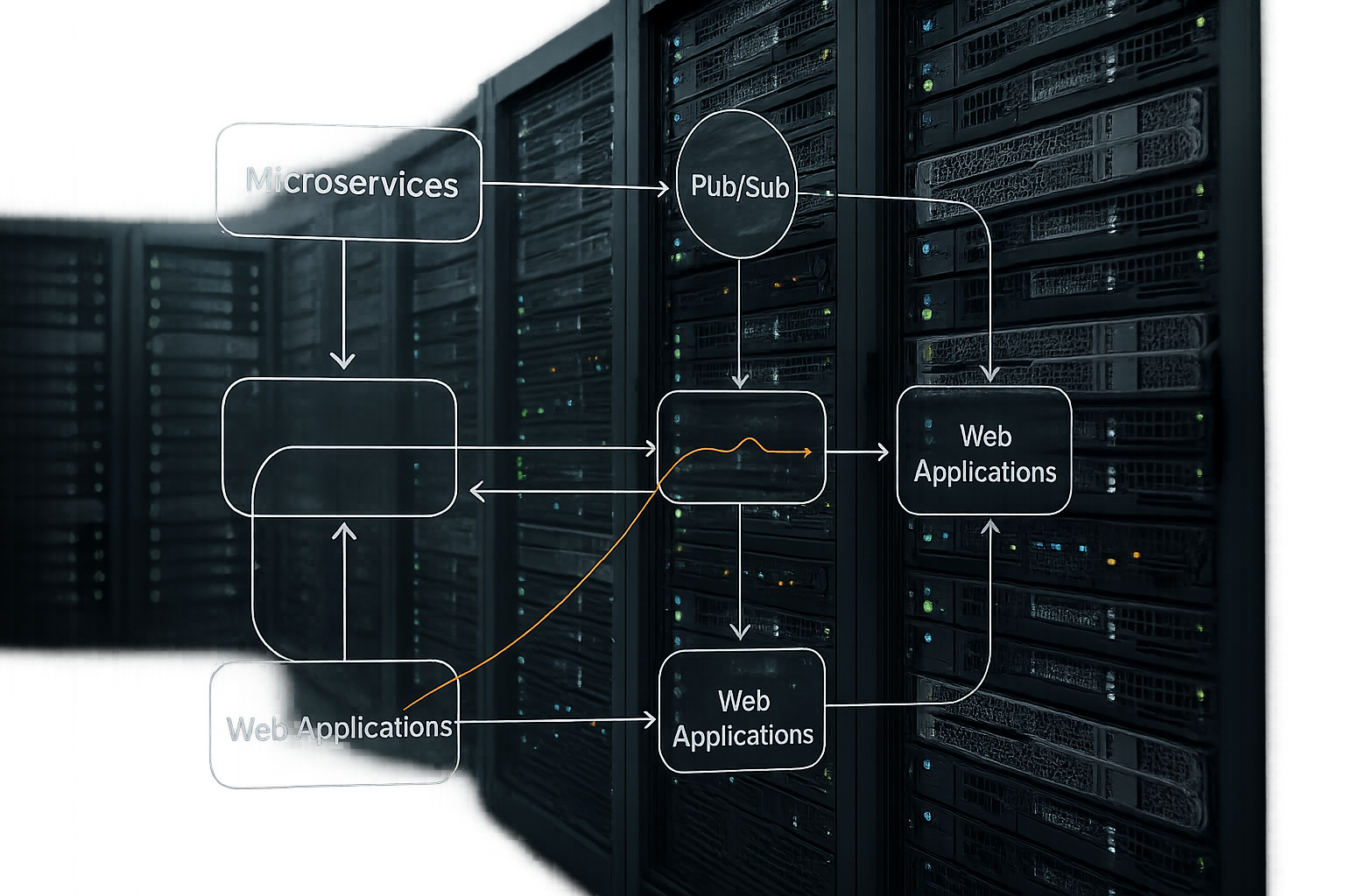 Salle de serveurs moderne avec flux de données pour Redis Pub Sub