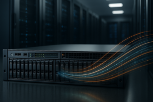 Serveur photoréaliste avec des flux de données illustrant le stockage de session Redis en PHP