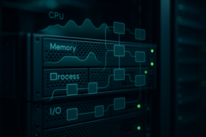 Rack de serveurs avec affichage des limites de CPU et de mémoire grâce à systemd Resource Control