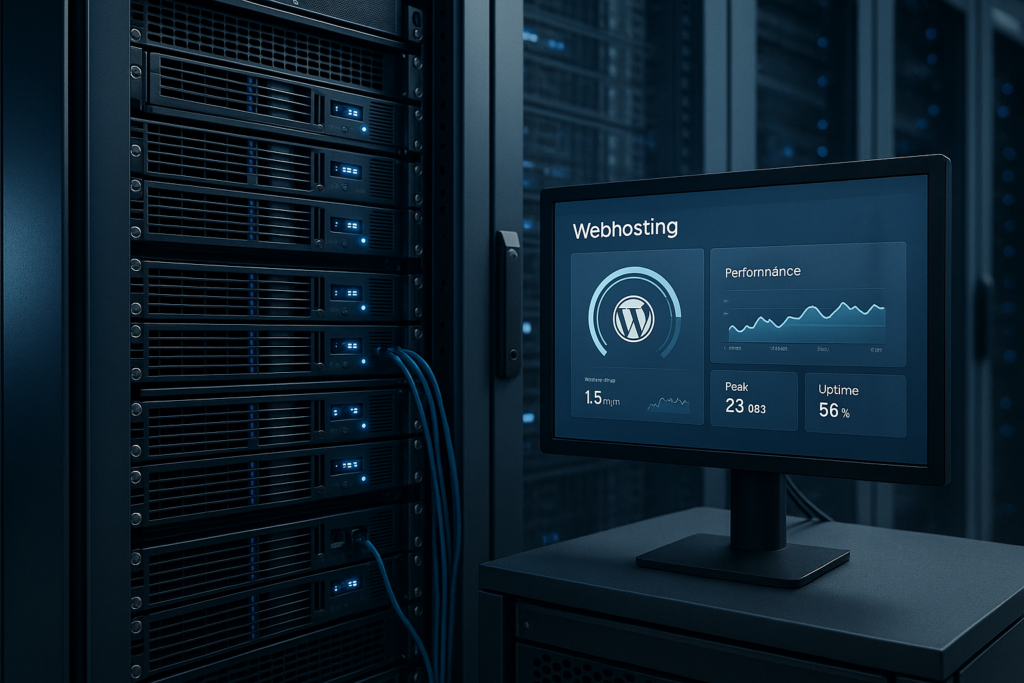 Représentation photoréaliste d'un rack de serveurs pour la mise en cache WordPress sans PHP