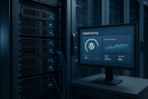 Représentation photoréaliste d'un rack de serveurs pour la mise en cache WordPress sans PHP